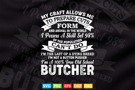 I Am A 100% True Old School Butcher Cotton Funny Butcher Svg Png Digital Files.