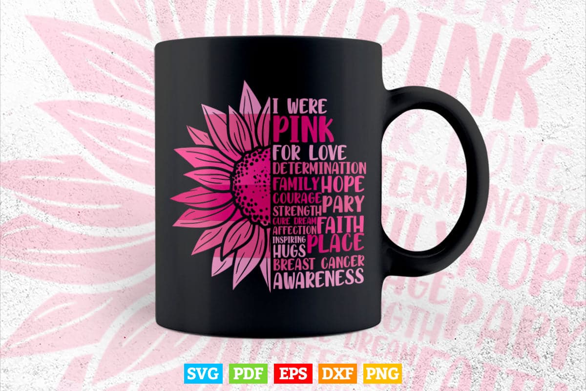 I Wear Pink Ribbon Heart Cool Breast Cancer Awareness Gift Svg Png Cricut Files.
