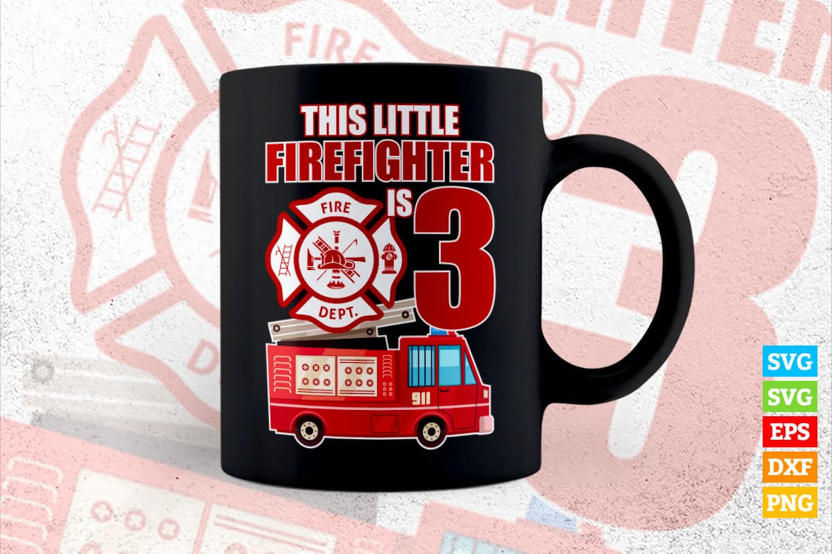 Kids 3 Years Old Firefighter Child 3rd Birthday Party Gift Vector T shirt Design in Svg Png Files