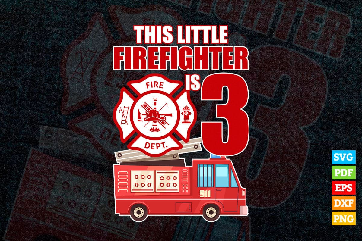 Kids 3 Year Old Firefighter Birthday T Shirt Fire Truck 3rd Gift