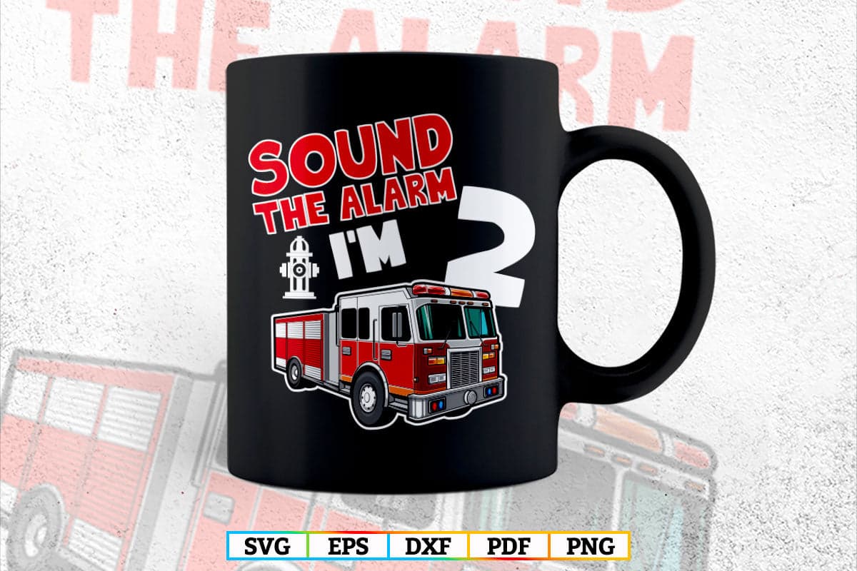 Kids Fire Truck 2 Years Old Firefighter 2nd Birthday Boy Toddler T-Shirt Design in Svg Png Files
