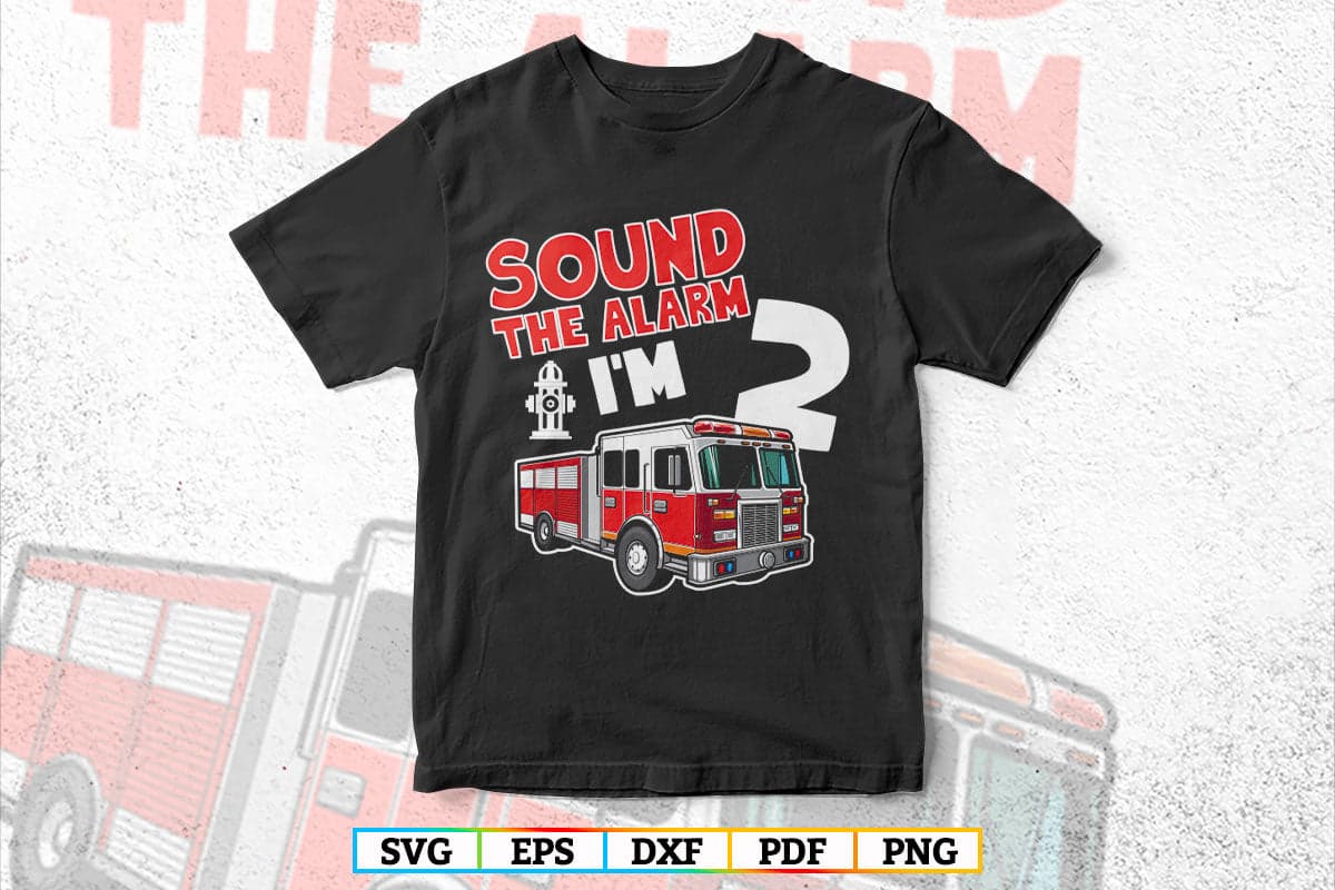 Kids Fire Truck 2 Years Old Firefighter 2nd Birthday Boy Toddler T-Shirt Design in Svg Png Files