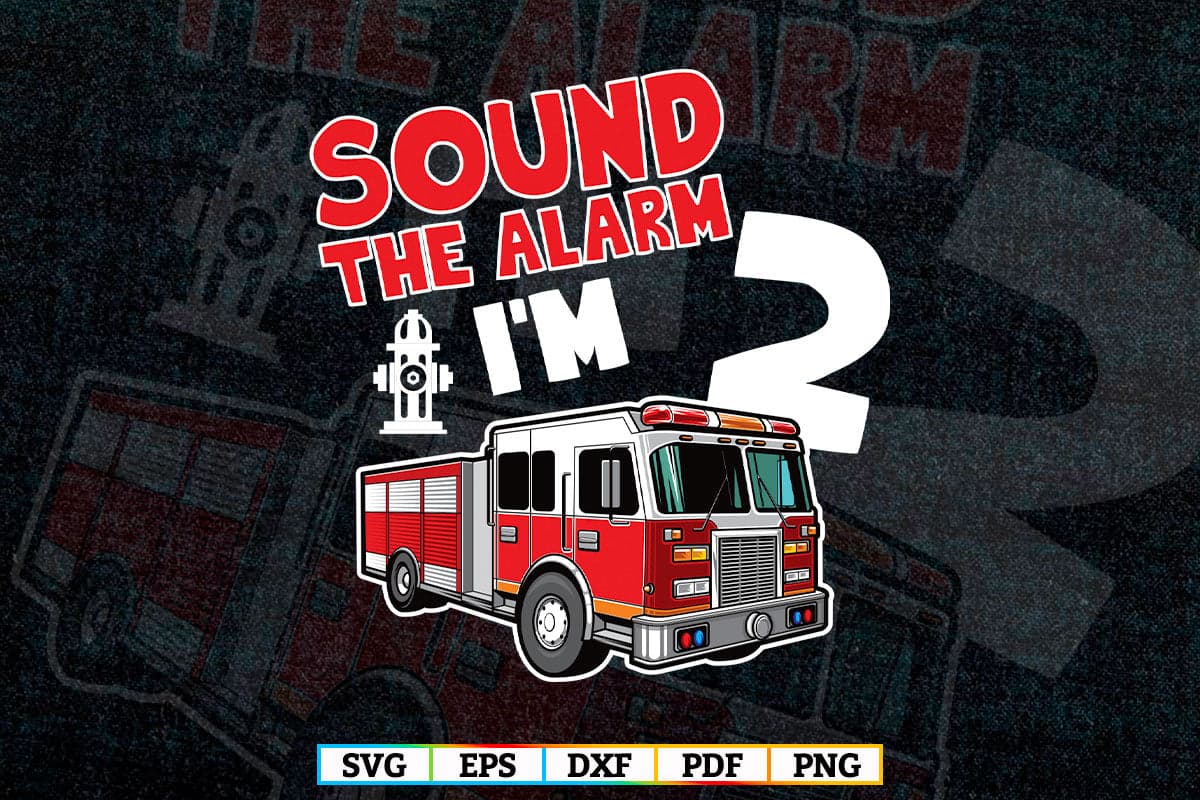 Kids Fire Truck 2 Years Old Firefighter 2nd Birthday Boy Toddler T-Shirt Design in Svg Png Files