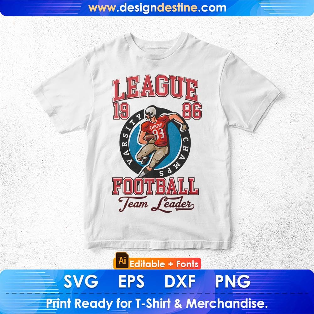 League 1986 Football Team Leader American Football Editable T shirt Design Svg Cutting Printable Files