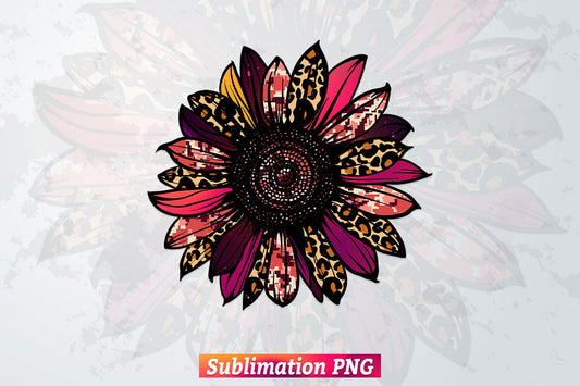 Leopard Colorful Bright Sunflower T shirt Design Png Sublimation Printable Files