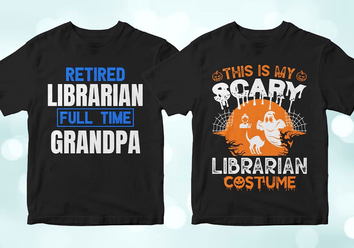 Librarian 25 Editable T-shirt Designs Bundle