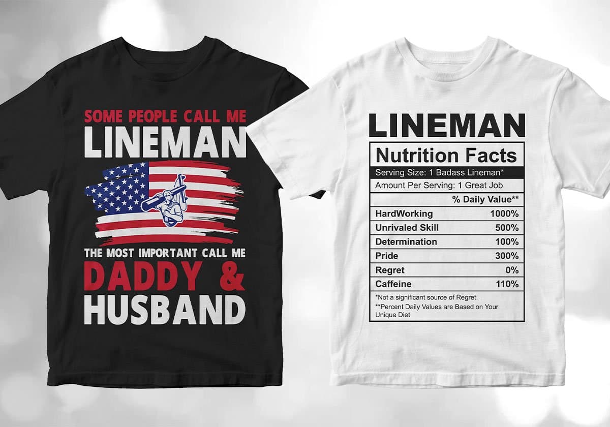 Lineman 25 Editable T-shirt Designs Bundle