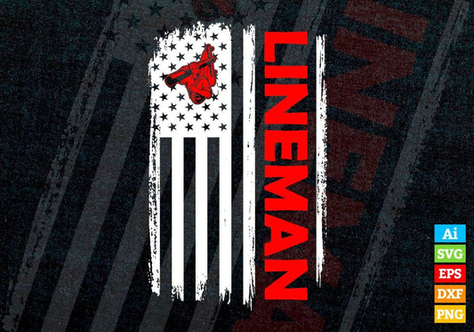 Lineman USA Flag Proud Professions Gift Editable Vector T-shirt Design in Ai Svg Files