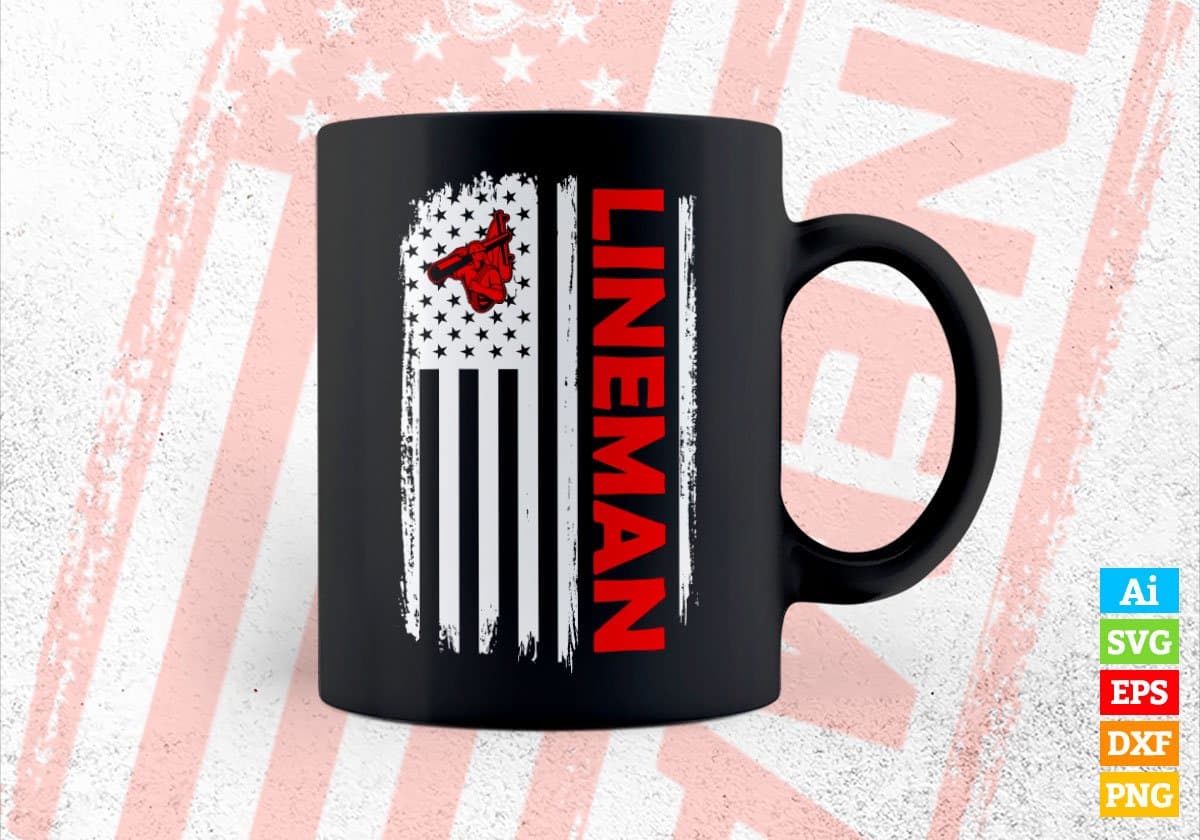 Lineman USA Flag Proud Professions Gift Editable Vector T-shirt Design in Ai Svg Files