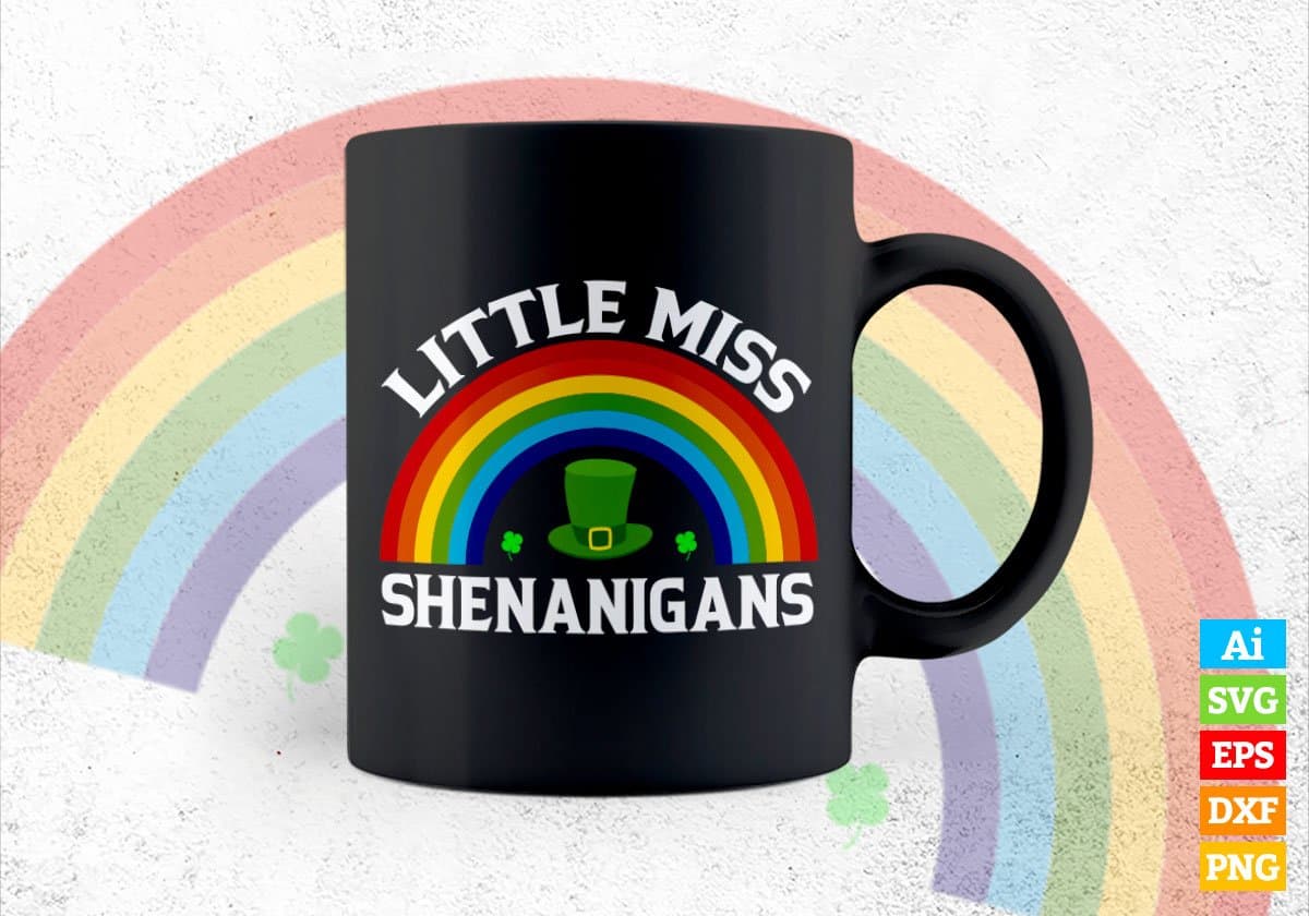 Little Miss Shenanigans St Patrick's Day Editable Vector T-shirt Design in Ai Svg Png Files