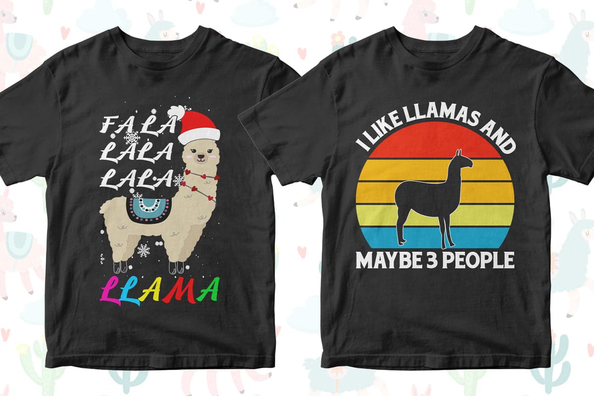 Llama 50 Editable T-Shirt Designs Bundle Part 1