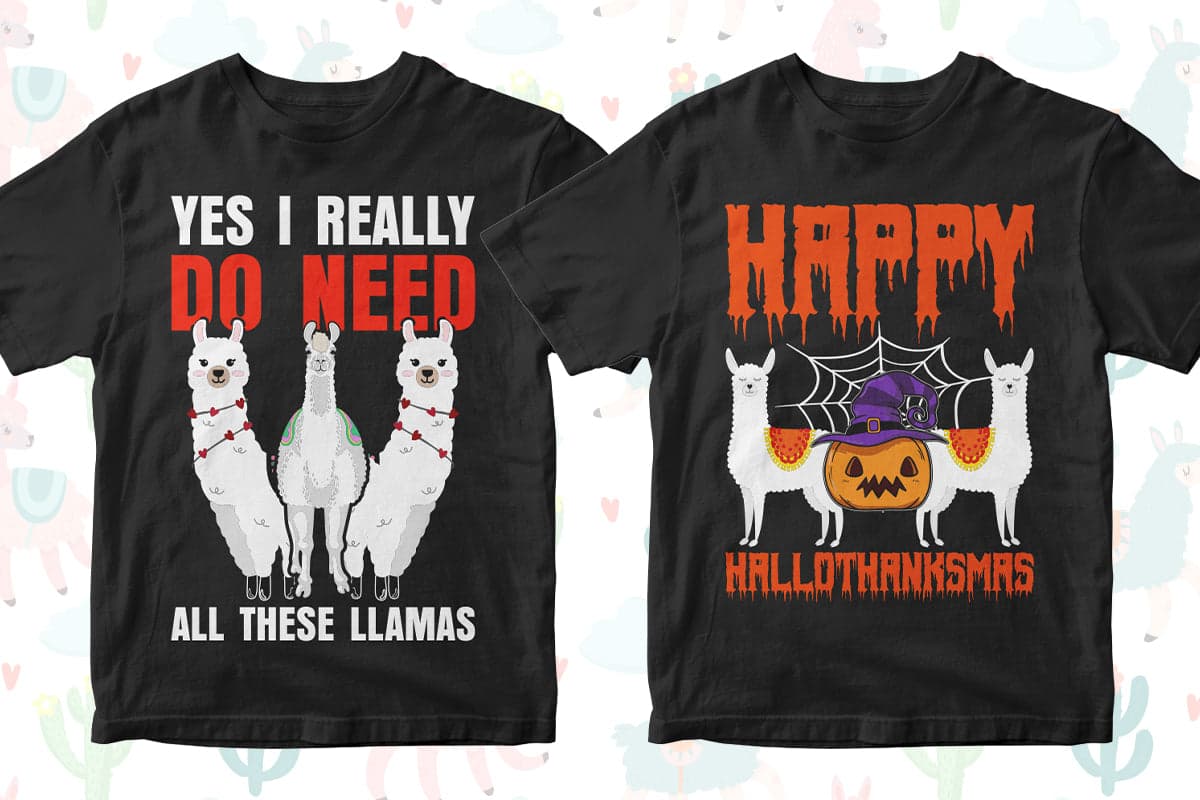 Llama 50 Editable T-Shirt Designs Bundle Part 1