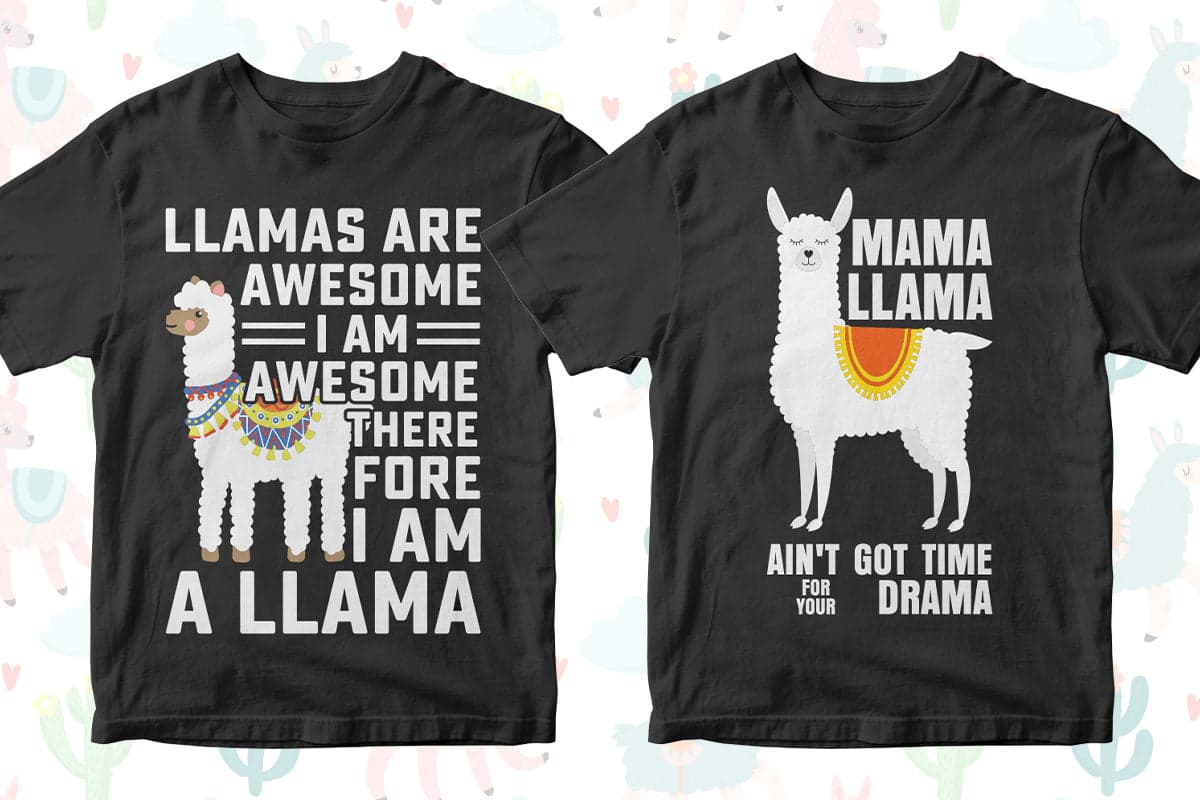 Llama 50 Editable T-Shirt Designs Bundle Part 1