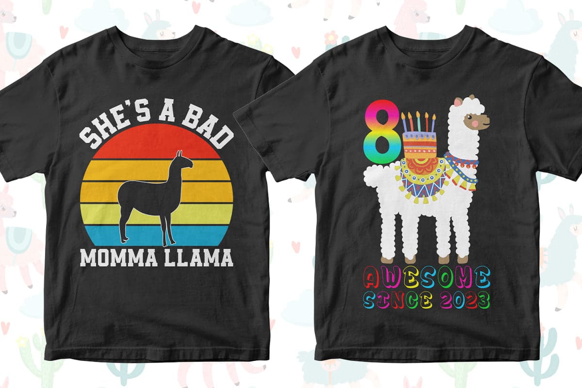 Llama 50 Editable T-Shirt Designs Bundle Part 1