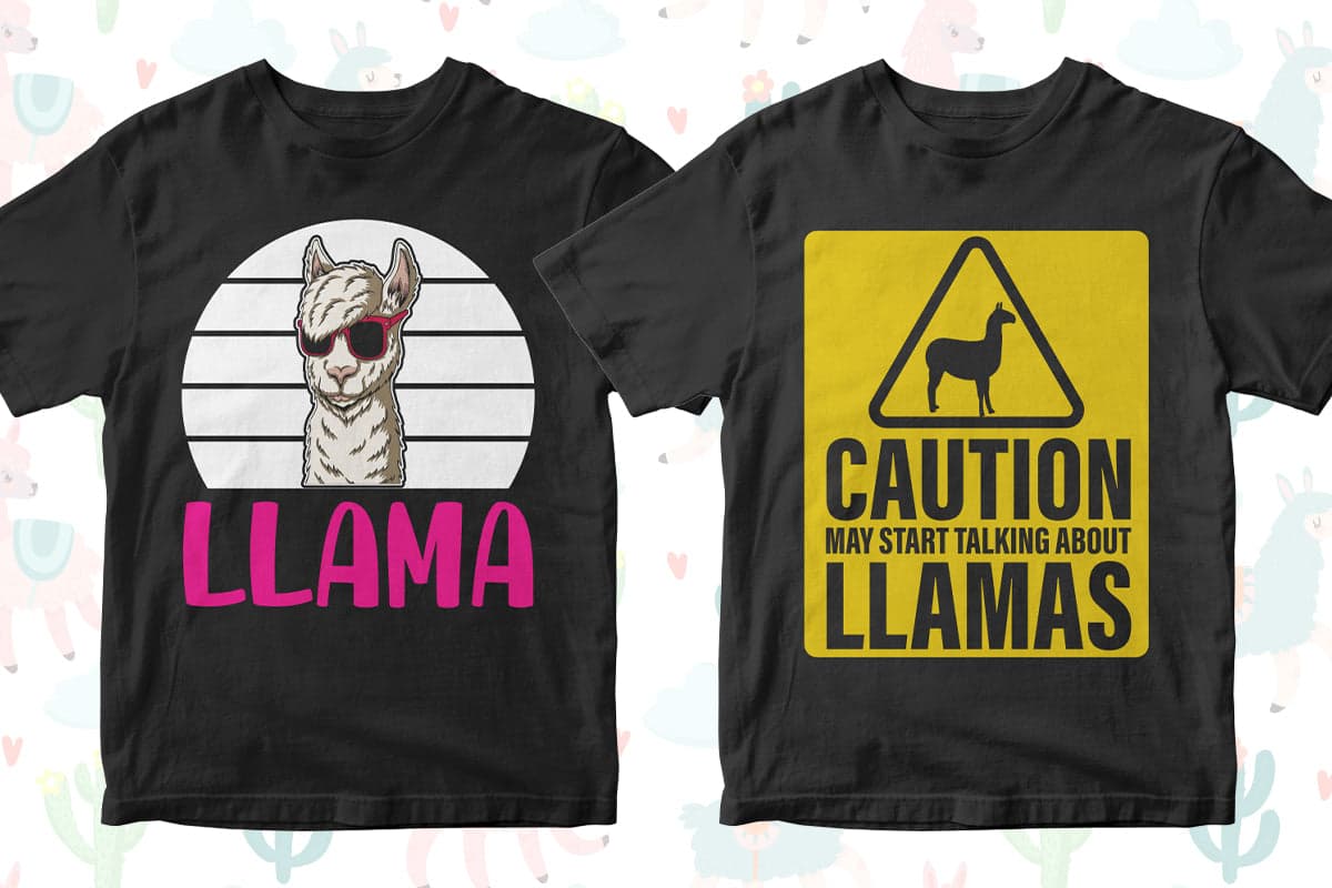 Llama 50 Editable T-Shirt Designs Bundle Part 1