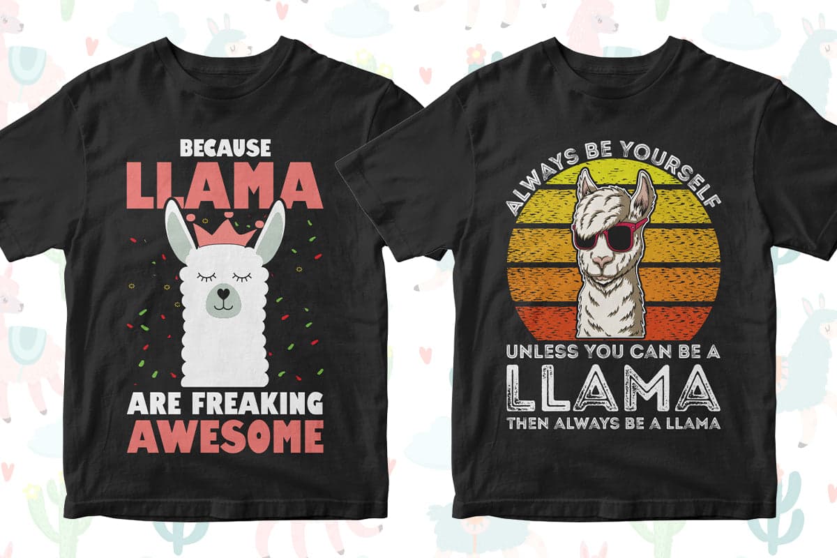 Llama 50 Editable T-Shirt Designs Bundle Part 1