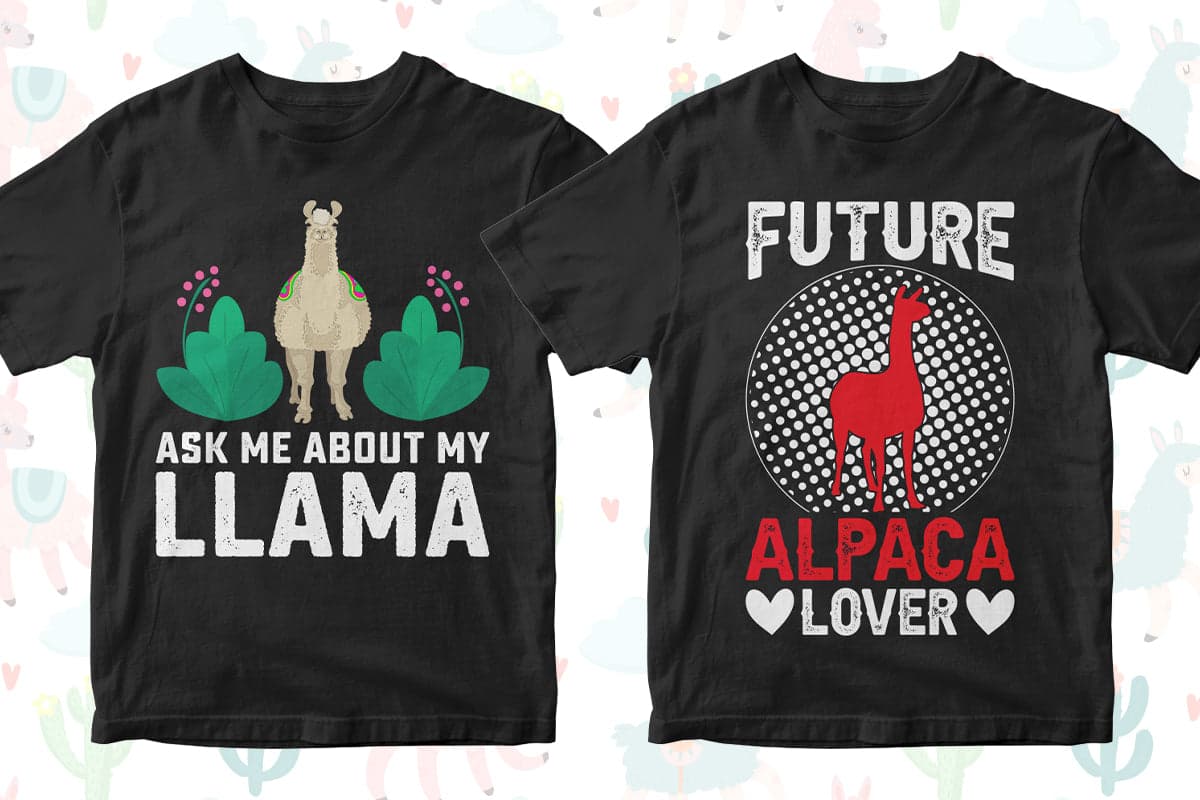 Llama 50 Editable T-Shirt Designs Bundle Part 1