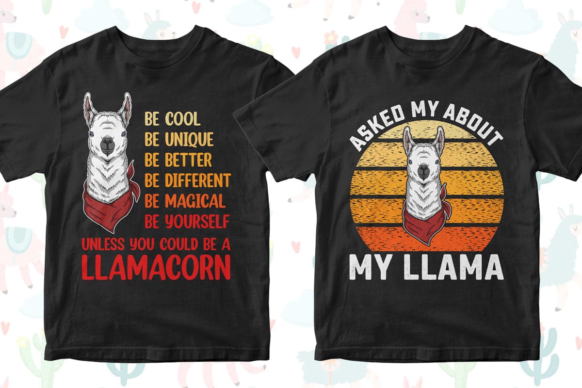 Llama 50 Editable T-Shirt Designs Bundle Part 1