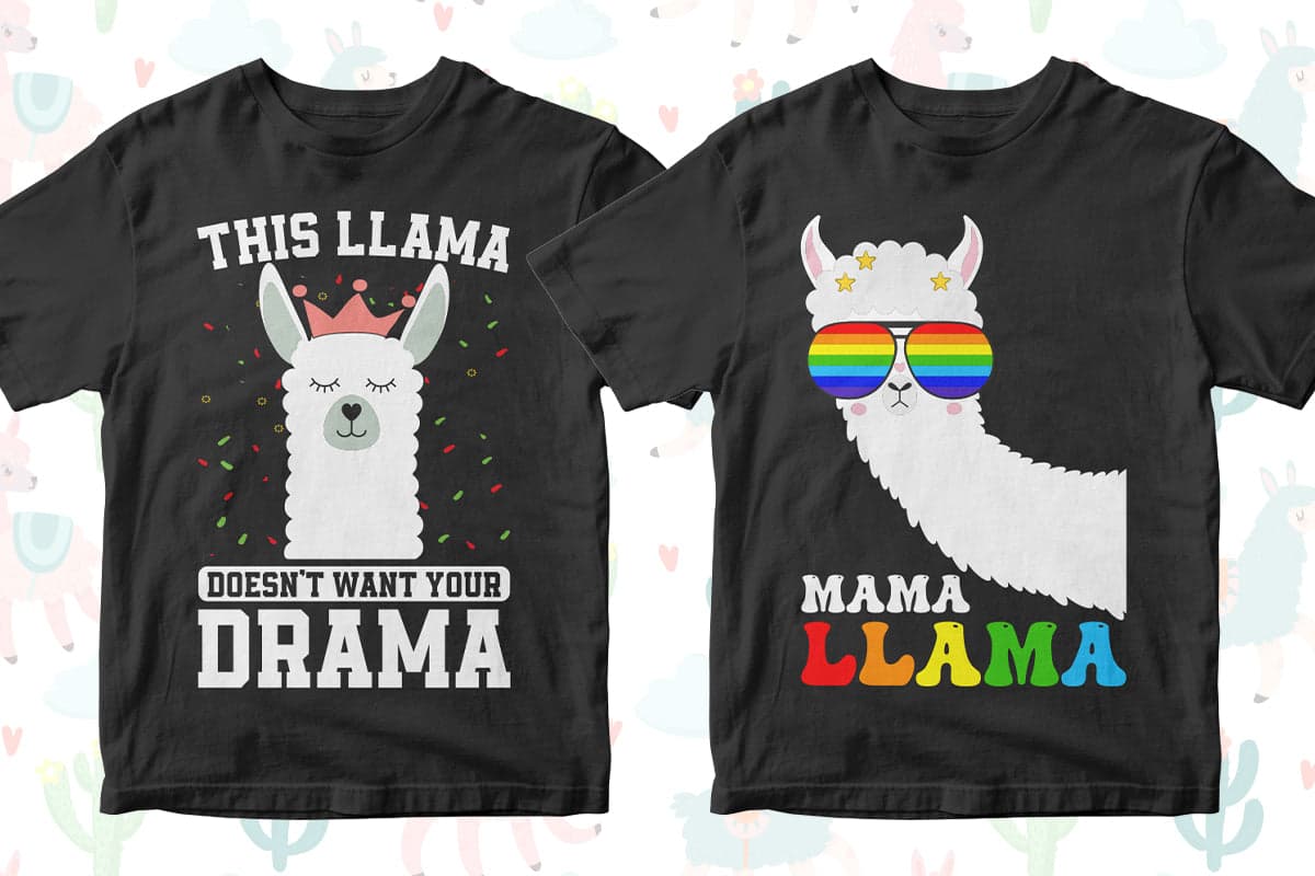 Llama 50 Editable T-Shirt Designs Bundle Part 1