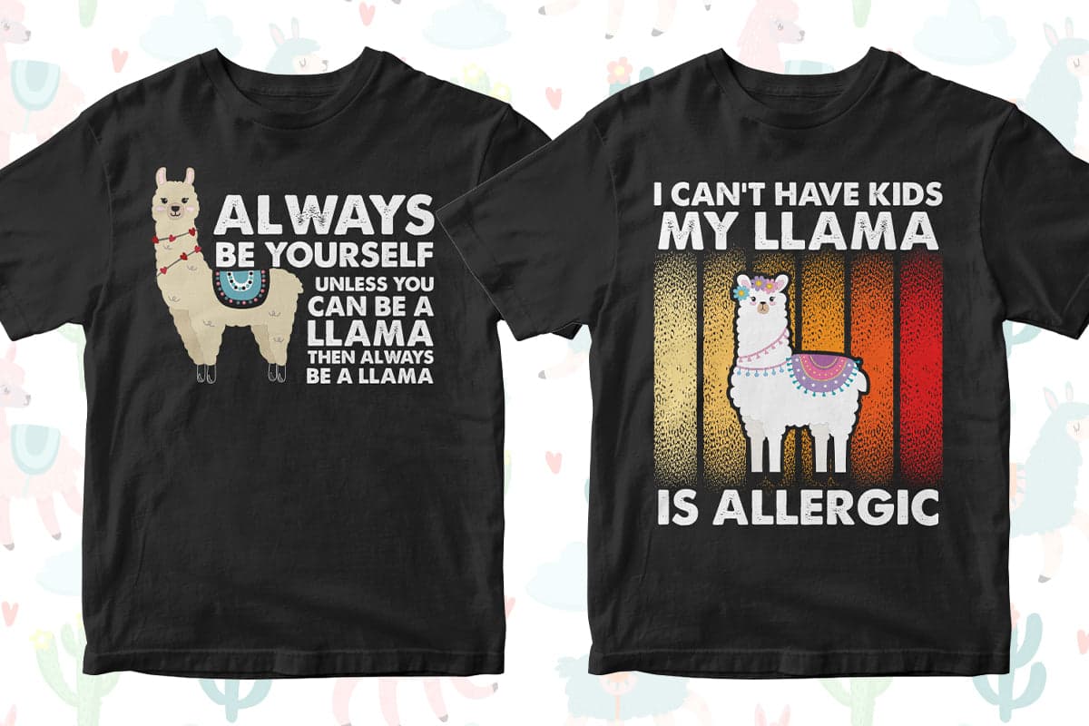Llama 50 Editable T-Shirt Designs Bundle Part 1