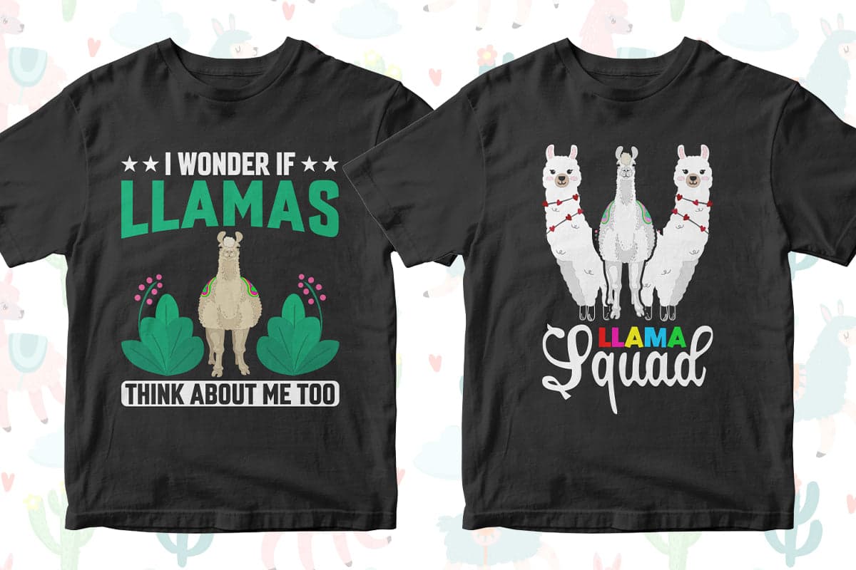 Llama 50 Editable T-Shirt Designs Bundle Part 1