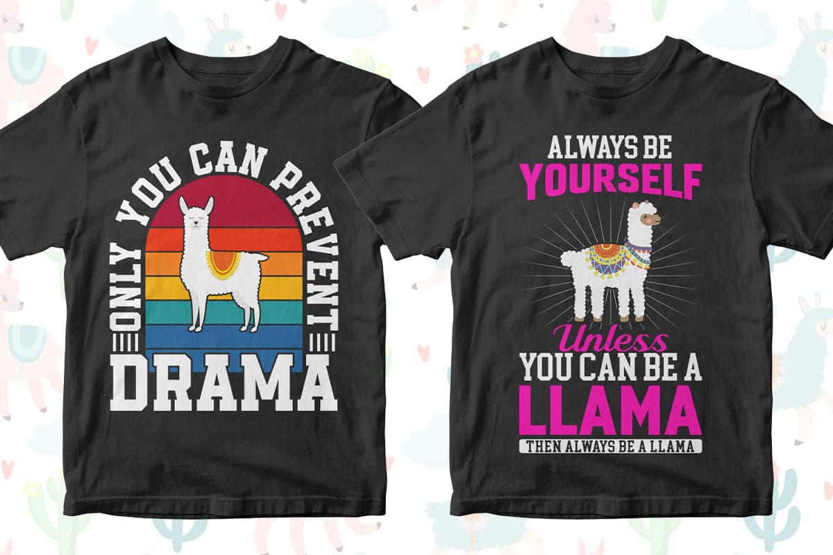 Llama 50 Editable T-Shirt Designs Bundle Part 1