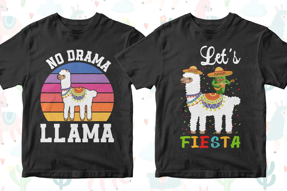 Llama 50 Editable T-Shirt Designs Bundle Part 1