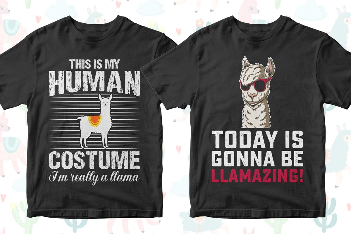 Llama 50 Editable T-Shirt Designs Bundle Part 1
