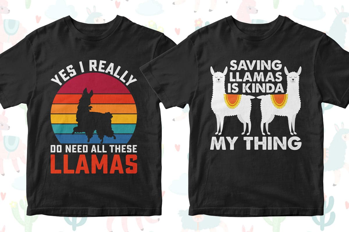 Llama 50 Editable T-Shirt Designs Bundle Part 1