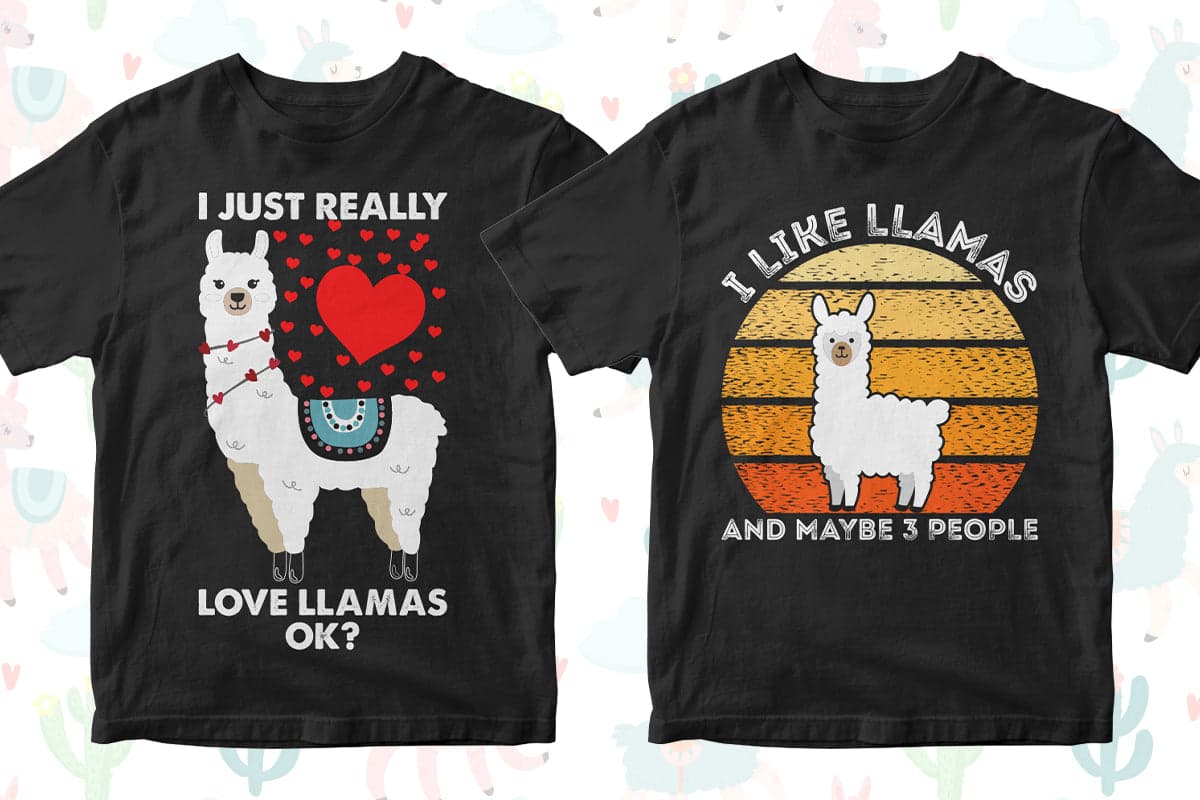 Llama 50 Editable T-Shirt Designs Bundle Part 1