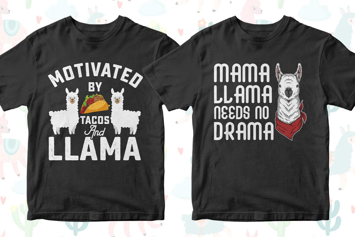 Llama 50 Editable T-Shirt Designs Bundle Part 1