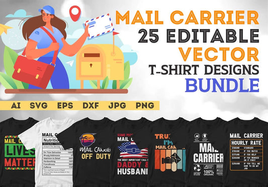 Mail Carrier 25 Editable T-shirt Designs Bundle