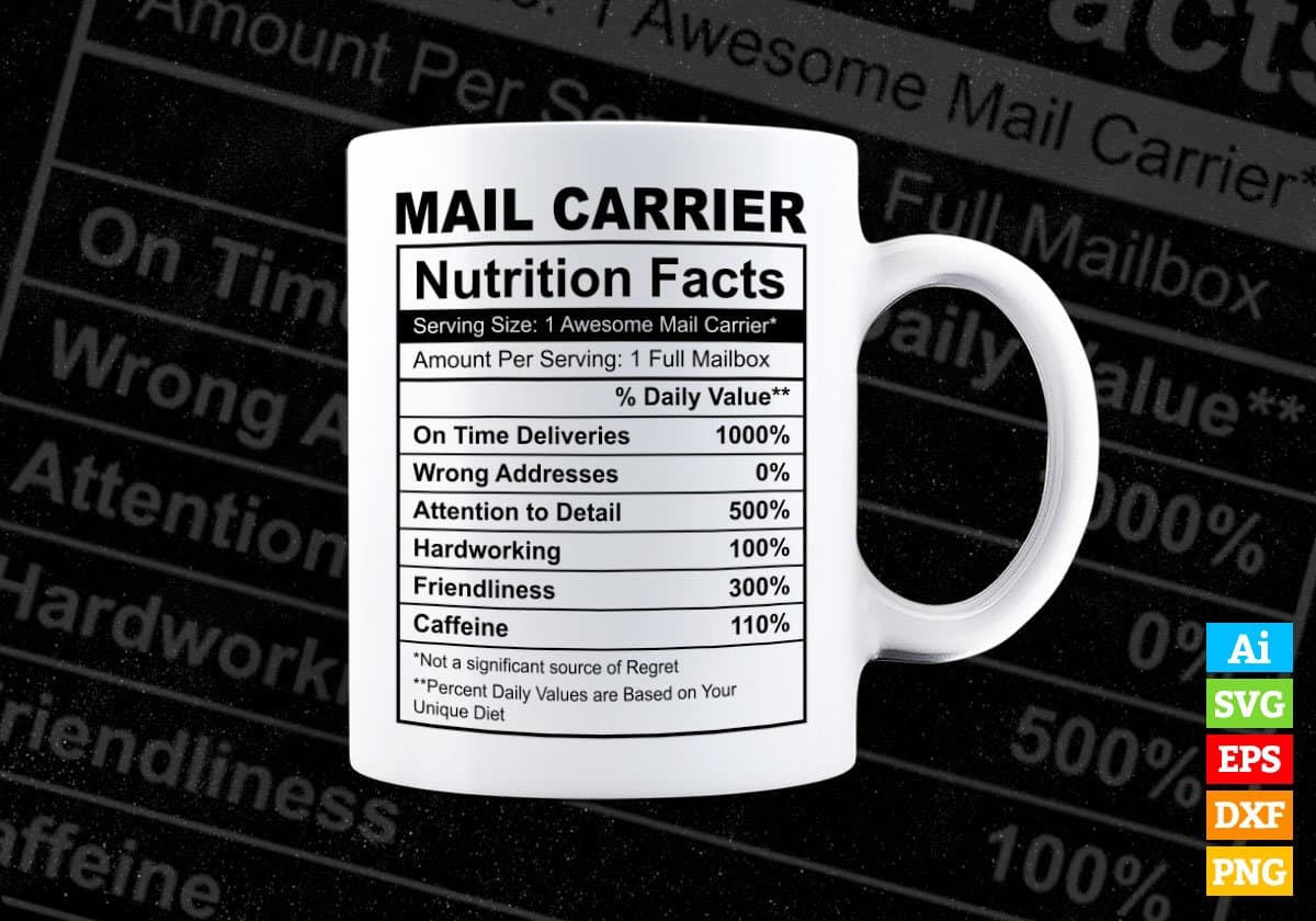 Mail Carrier Nutrition Facts Editable Vector T shirt Design In Svg Png Printable Files