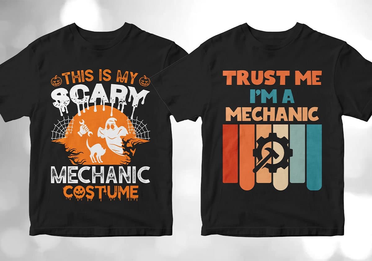 Mechanic 25 Editable T-shirt Designs Bundle