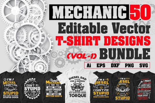 Mechanic 50 Editable T-shirt Designs Bundle Part 1