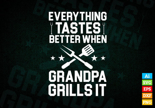 Men's Grandpa Grills It Funny Grandpa Barbecue Editable Vector T shirt Design in Ai Png Svg Files.