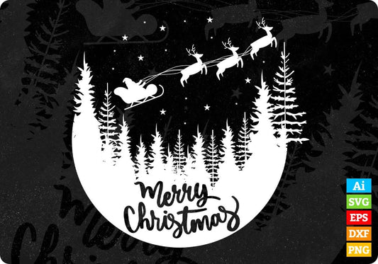 Merry Christmas Scene With Santa Flying Deer Vector T-shirt Design in Ai Svg Png Files
