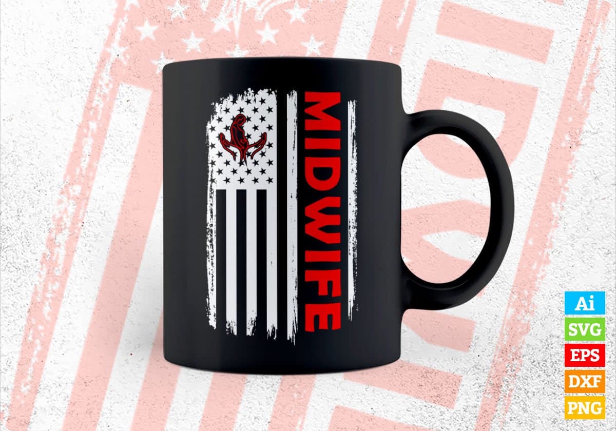 Midwife USA Flag Proud Professions Gift Editable Vector T-shirt Design in Ai Svg Files