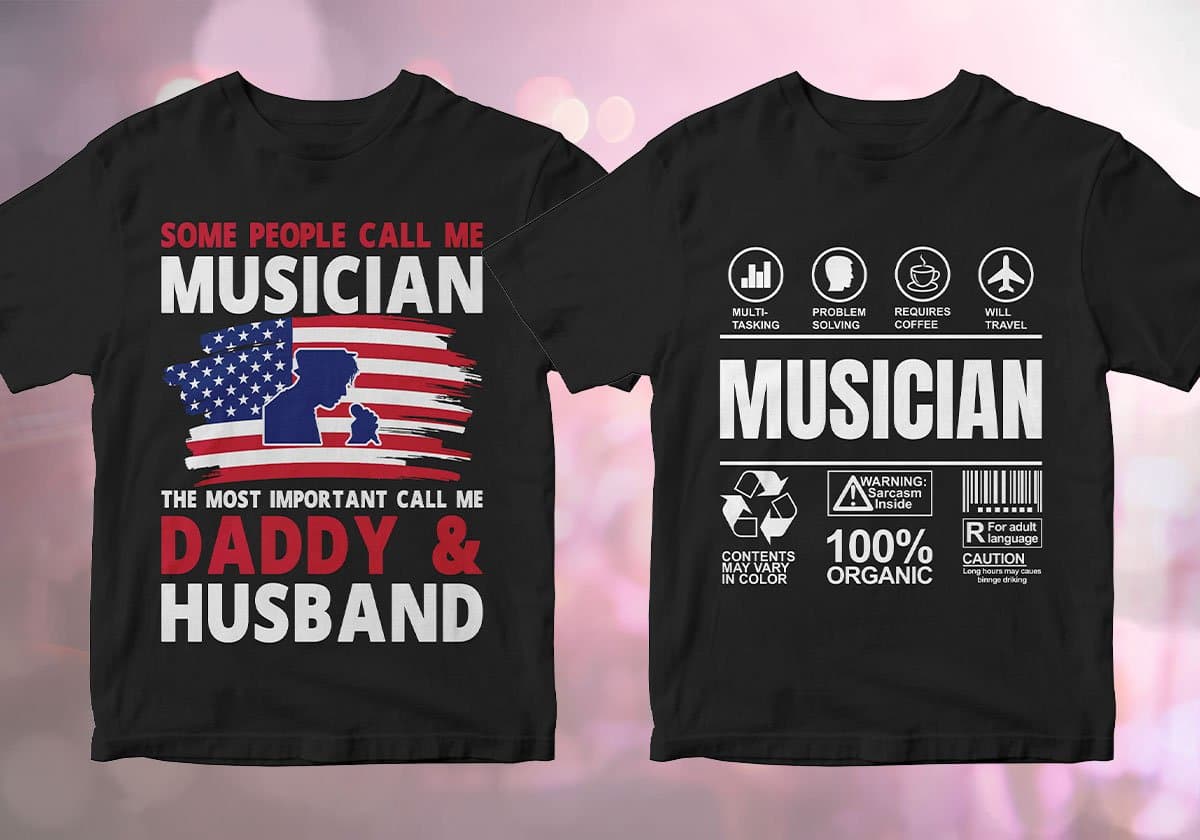 Musician 25 Editable T-shirt Designs Bundle