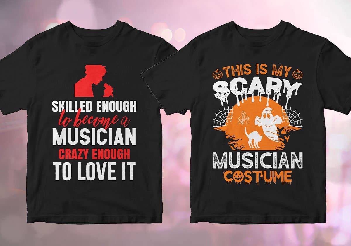 Musician 25 Editable T-shirt Designs Bundle