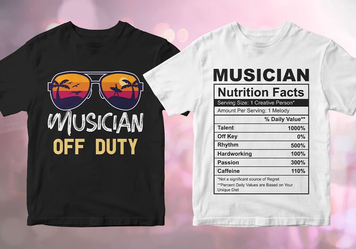 Musician 25 Editable T-shirt Designs Bundle
