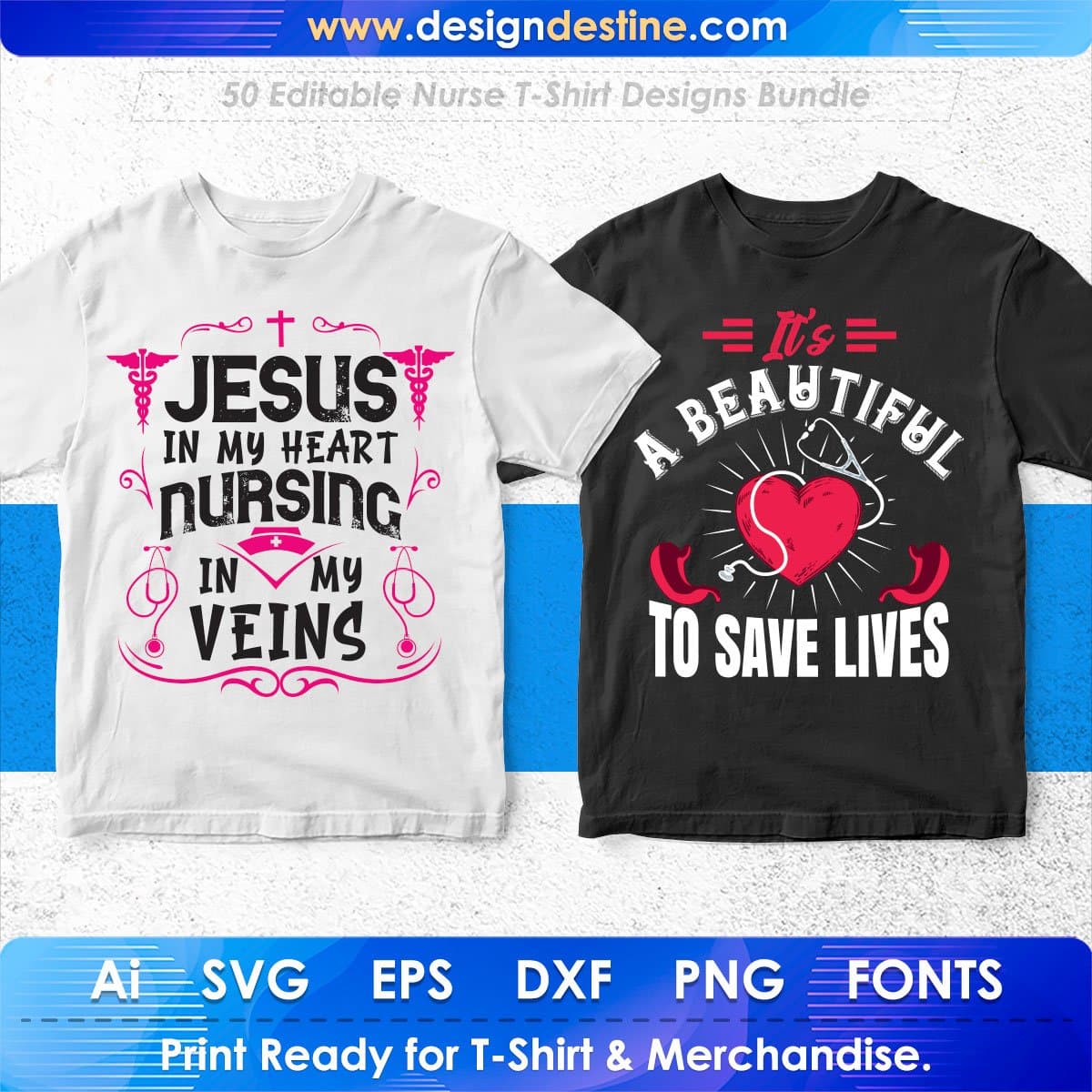 Nurse 50 Editable T-shirt Designs Bundle Part 1