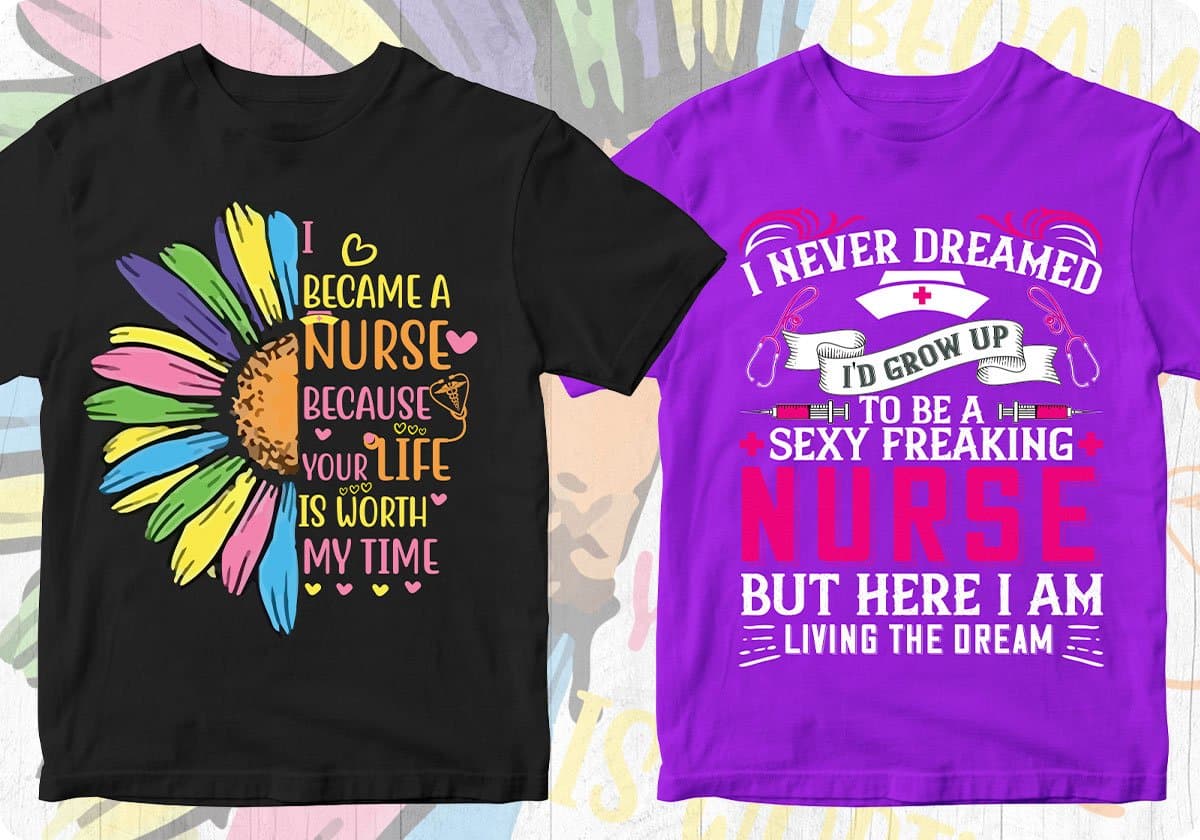 Nurse 50 Editable T-shirt Designs Bundle Part 1