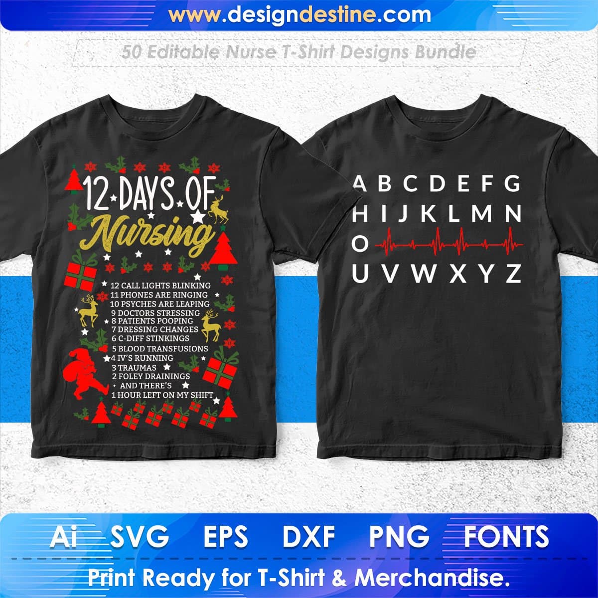 Nurse 50 Editable T-shirt Designs Bundle Part 1