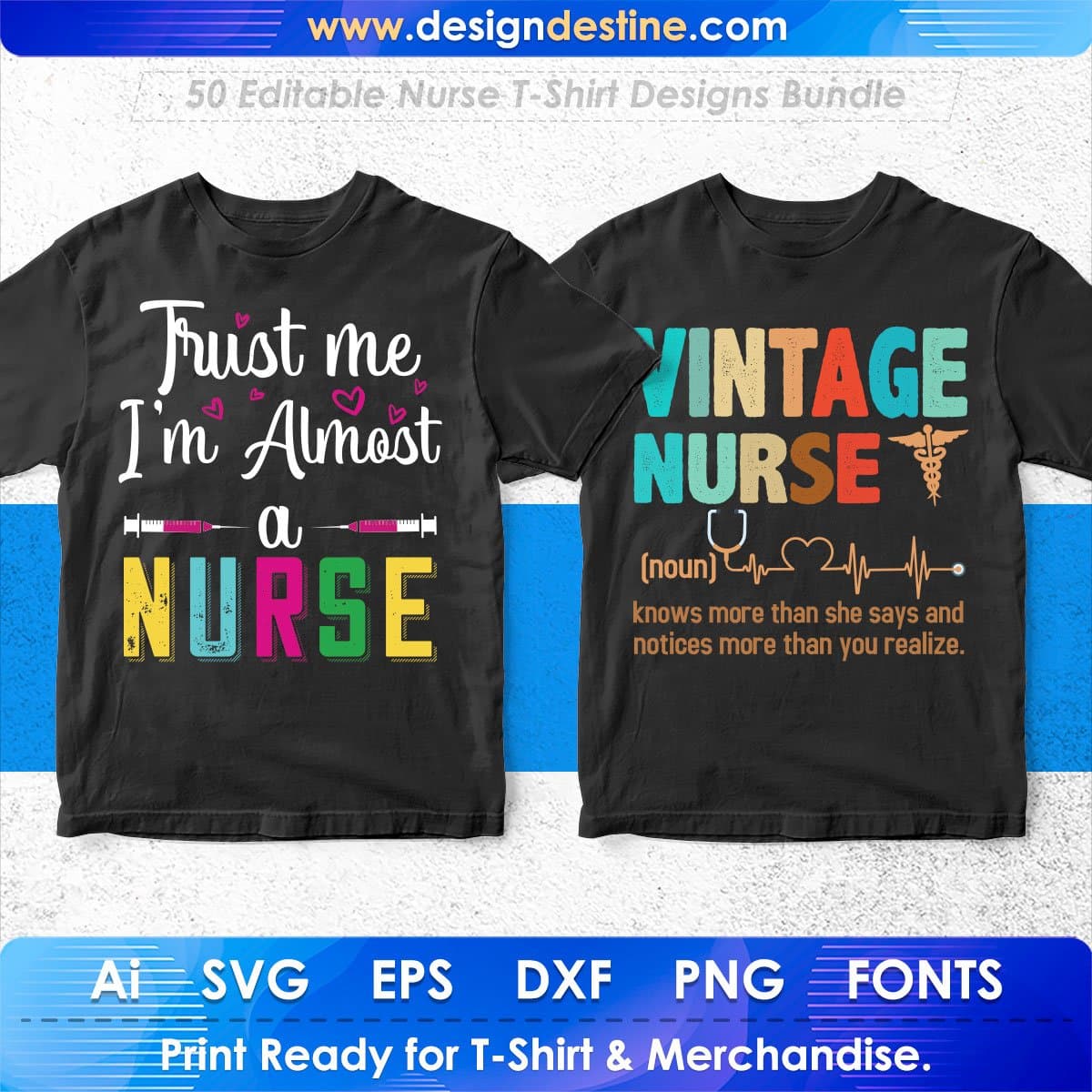 Nurse 50 Editable T-shirt Designs Bundle Part 2