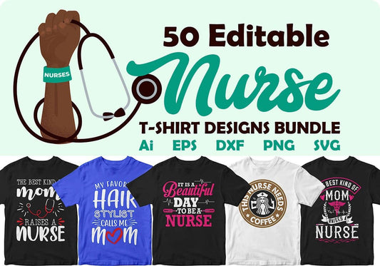 Nurse 50 Editable T-shirt Designs Bundle Part 2