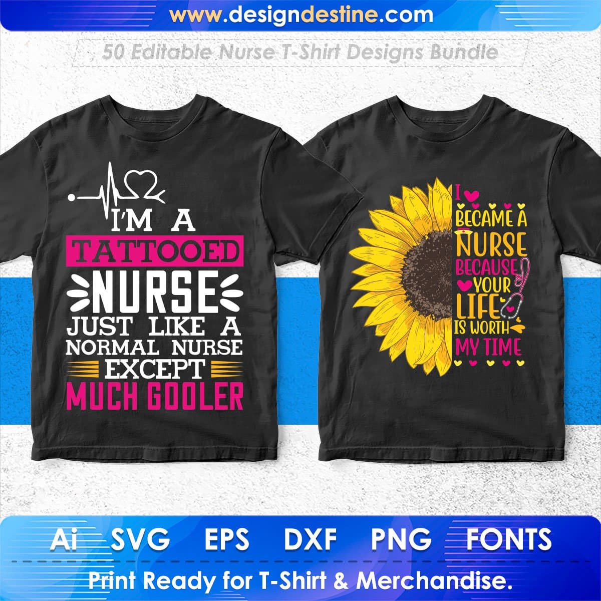 Nurse 50 Editable T-shirt Designs Bundle Part 2