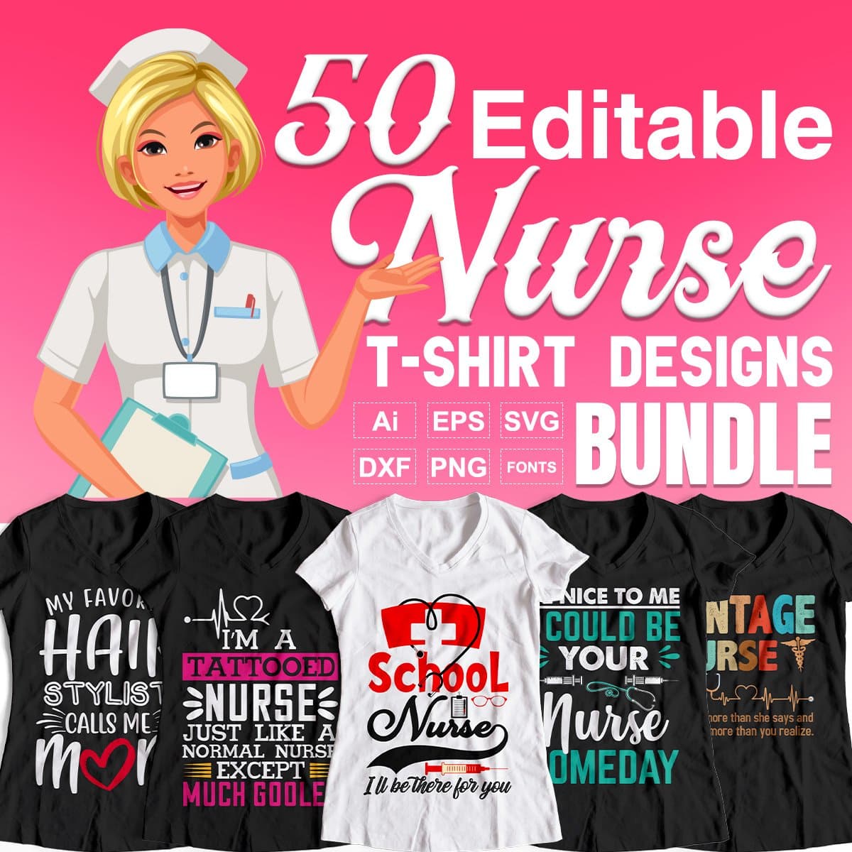 Nurse 50 Editable T-shirt Designs Bundle Part 2