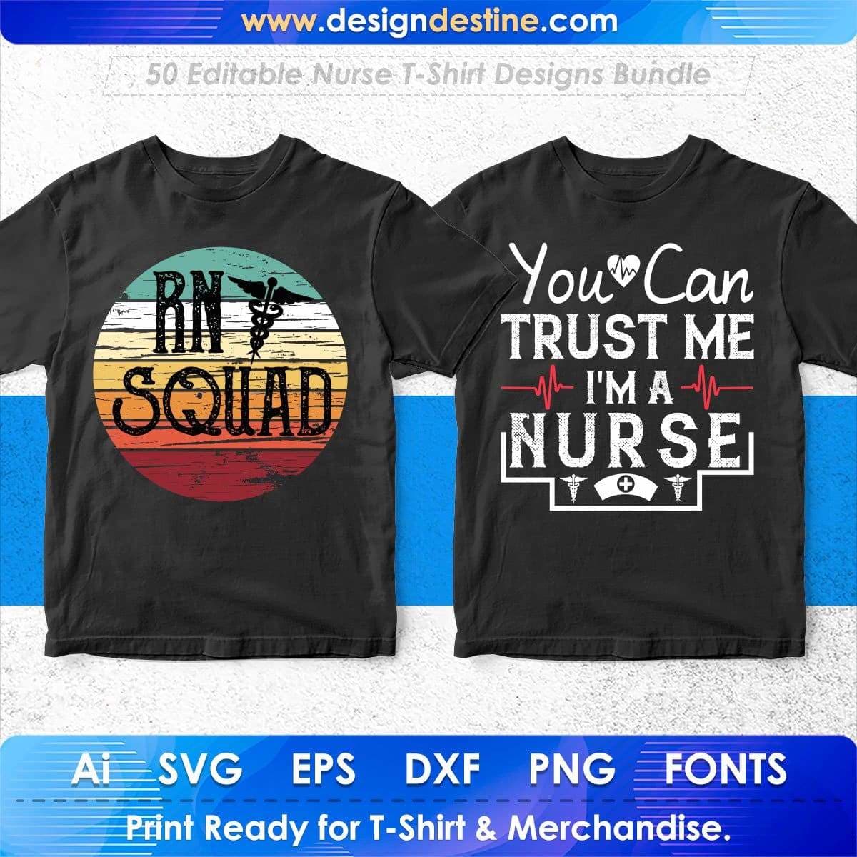 Nurse 50 Editable T-shirt Designs Bundle Part 2