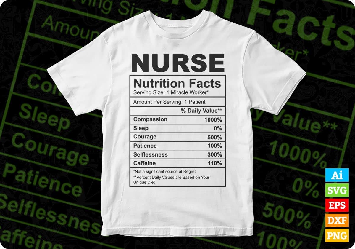 Nurse Nutrition Facts Editable Vector T-shirt Design in Ai Svg Png Files